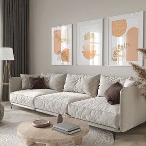 Boho Printable Wall Art, Modern Nordic Peach Set of 3 Prints, Minimalist Living Room Wall Decor, Apricot Peach Art Shapes Hallway Print image 8