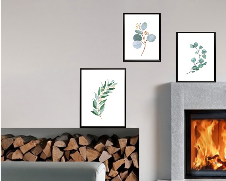 Botanical Plant Print Wall Art Eucalyptus Print Digital Wall Decor Nature Study. Modern Set of 3 Eucalyptus Leaves Poster