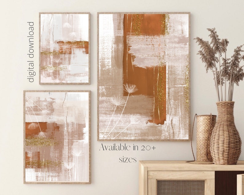 Terracotta Printable Wall Art, Burnt Orange Large Abstract Art Poster Set of 3, Living Room Wall Decor, Modern Hallway Print image 3