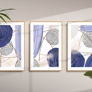 Arte abstracto morado, arte de pared imprimible con formas de acuarela morada, juego de 3 impresiones geométricas, decoración de pared para sala de estar, impresión para pasillo