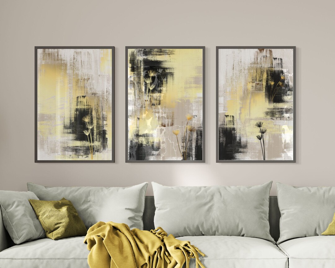 Black and Gold Abstract Art Prints, Modern Printable Wall Art Set of 3 ...