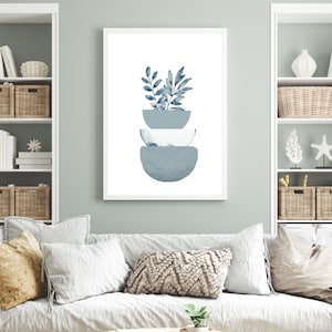 Blue Grey Abstract Wall Art, Watercolor Shapes Printable Wall Art, Set of 3 Abstract Prints ...