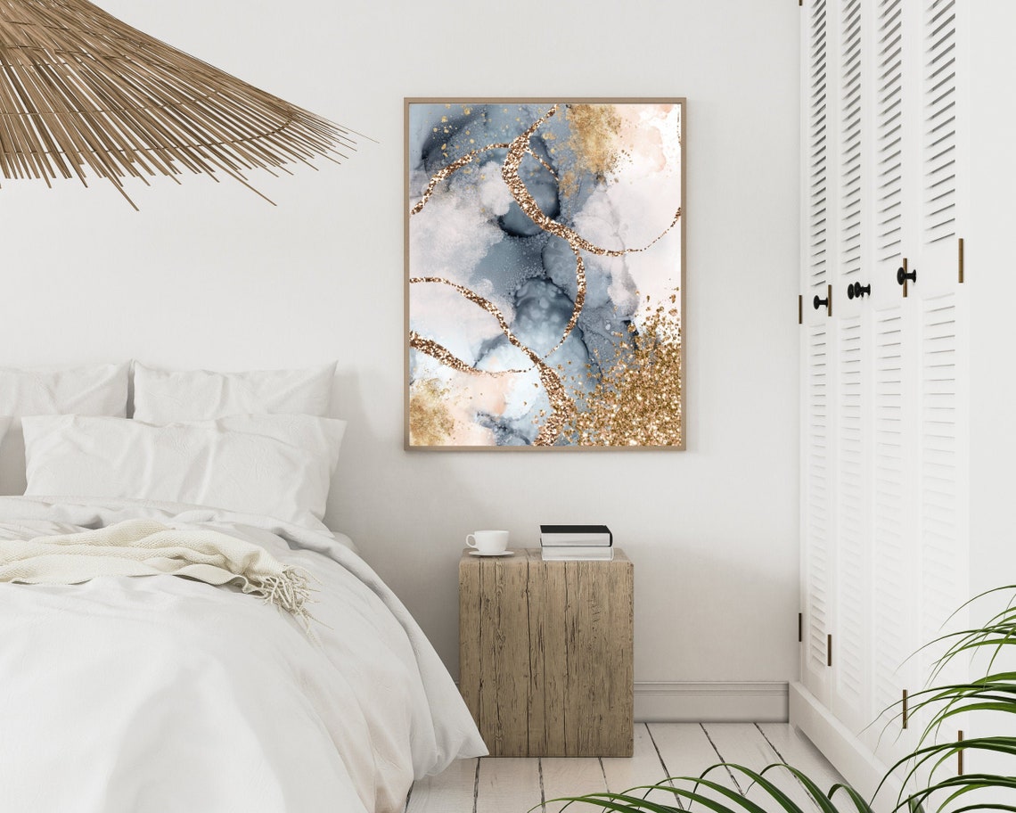 Abstract Wall Art Grey and Gold Printable Wall Art Modern Etsy