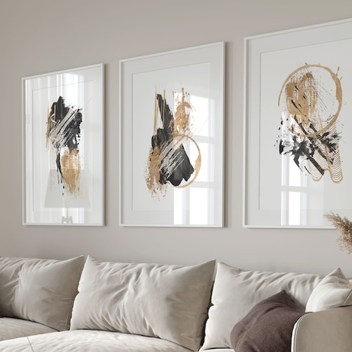 Abstract Wall Art Black and Gold Modern Nordic Pair of 2 Etsy