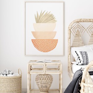 Boho Printable Wall Art, Modern Nordic Peach Set of 3 Prints, Minimalist Living Room Wall Decor, Apricot Peach Art Shapes Hallway Print image 7
