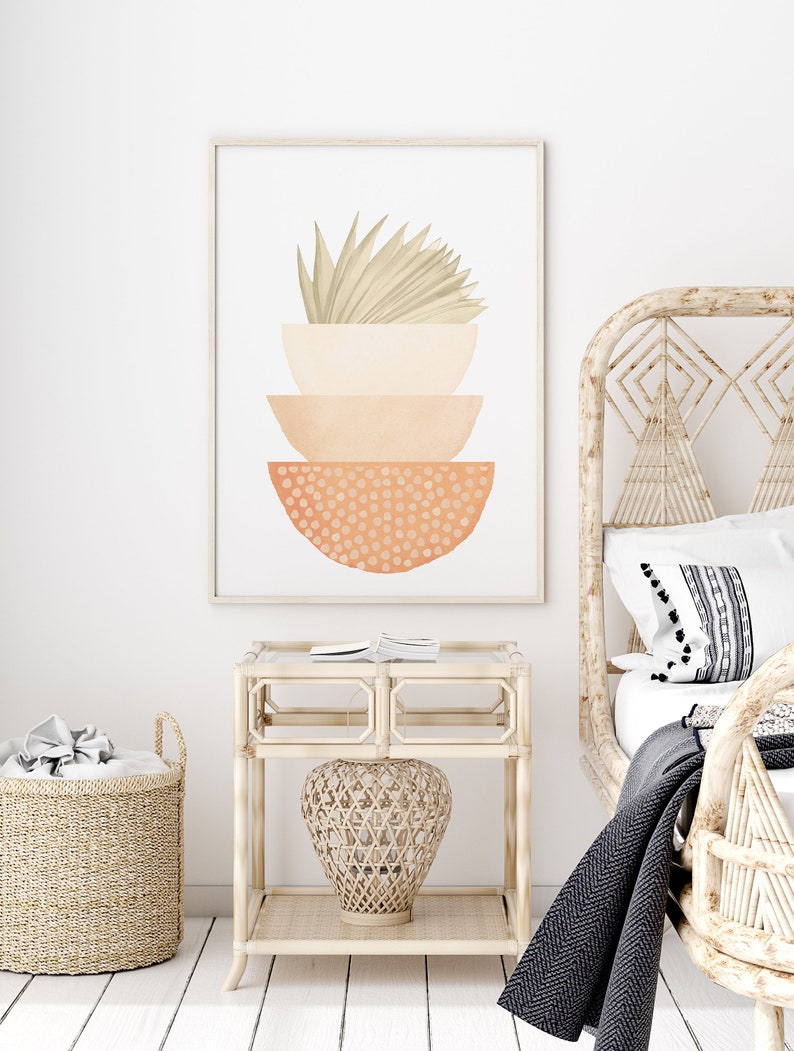 Boho Printable Wall Art, Modern Nordic Peach Set of 3 Prints, Minimalist Living Room Wall Decor, Apricot Peach Art Shapes Hallway Print image 7