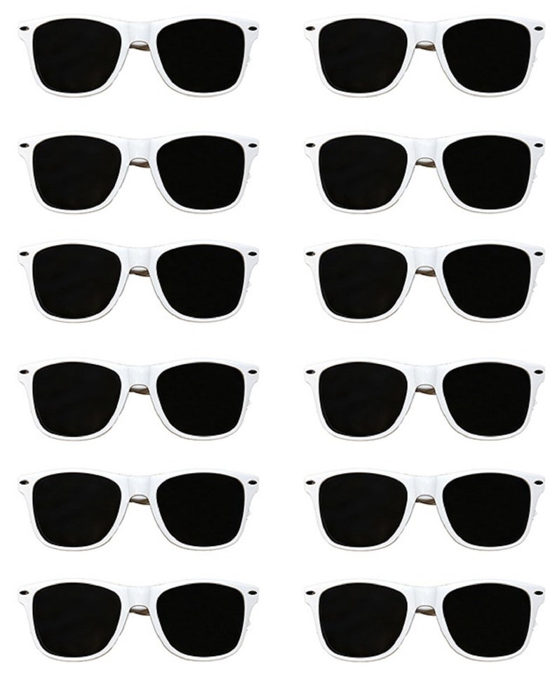 White Sunglasses 12 Pack Wedding, Parties, Schools, Bachelor/Bachelorette, Favors Bulk Pack For Groomsmen Bridesmaids Guests image 4