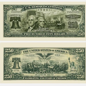 Pack of 50 – U.S. 250th Anniversary Semiquincentennial Commemorative Bills-Made In The USA! Patriotic Celebration Collectible Novelty Fun