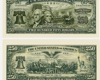 Pack of 15 – U.S. 250th Anniversary Semiquincentennial Commemorative Bills-Made In The USA! Patriotic Celebration Collectible Novelty Fun