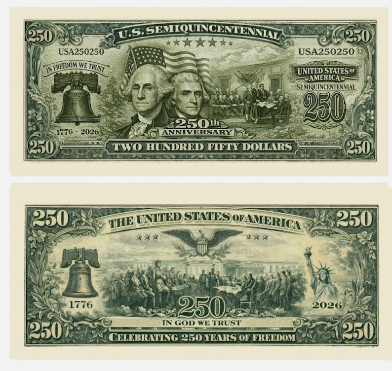 Pack of 50 – U.S. 250th Anniversary Semiquincentennial Commemorative Bills-Made In The USA! Patriotic Celebration Collectible Novelty Fun image 1