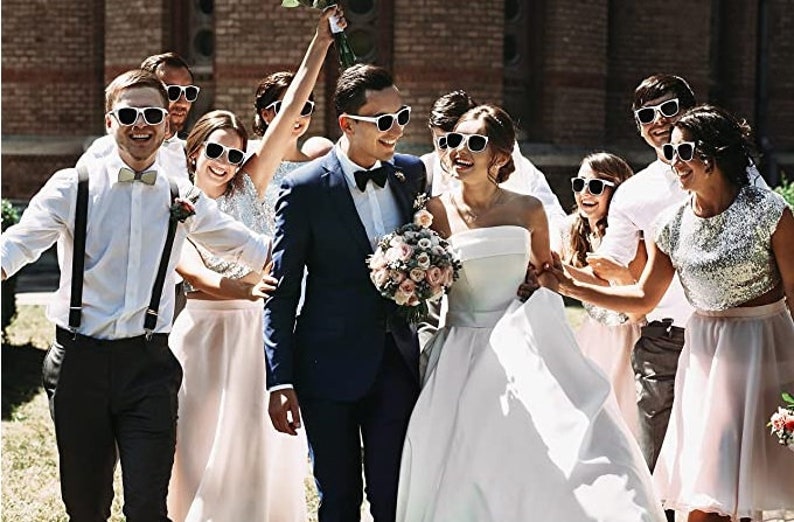 White Sunglasses 12 Pack Wedding, Parties, Schools, Bachelor/Bachelorette, Favors Bulk Pack For Groomsmen Bridesmaids Guests image 3