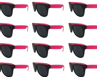 12 PINK Neon Sunglasses Bulk Pack Party Retro 1980's Style Adults Kids 7+ Women Men