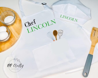 Kids Chef Apron & Chef Hat, Personalized, Child/ Toddler Custom Cooking Apron, Christmas Gift for Boy/ Girl, Cooking Costume, Baking Party