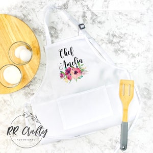 Kids Chef Apron with Pink Flowers, Personalized, Child/ Toddler Custom Cooking Apron, Gift for Little Girl, Baking, Costume