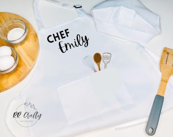 Personalized Kids Chef Apron – Custom Name Apron for Boys & Girls | Kids Cooking Gift, Baking Set, Play Kitchen Outfit, Chef Hat