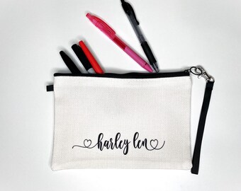 Personalized Pencil Bag, Makeup Bag, Bridesmaid Gift, Bridal Survival Kit, Cosmetic bag, Gift for her, Graduation Gift, Gift for Mom TAG