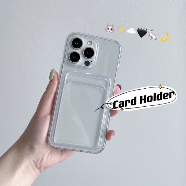 Card Holder / Polaroid Crystal Clear Slim Bezel iPhone 12 Case, iPhone 13 Case, iPhone 14 Clear Case, Soft Case, Plain Case,