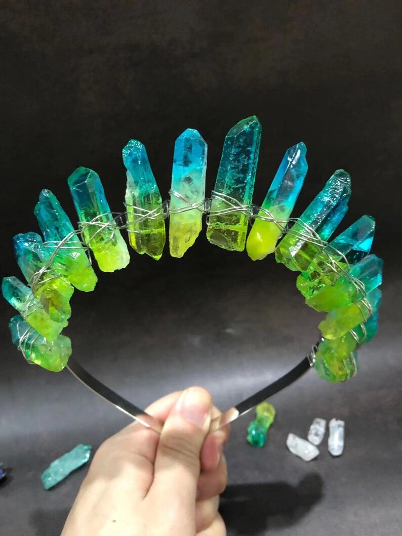 Crystal Crown Tiara Raw Celestial Wedding Crown Magical Headpiec Crystal Crown Tiara Raw Celestial Wedding Crown Magical Headpiec