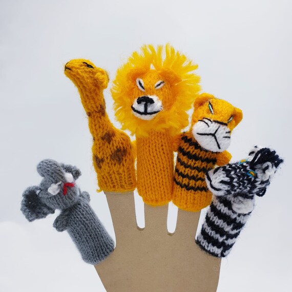 animal puppets dedo Knit Finger Pupes Lot of 3 Peru puppets