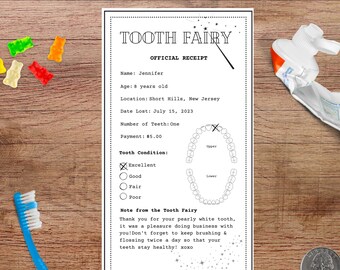 Tooth Fairy Receipt Printable Certificate: Lost Tooth Letter (PDF)