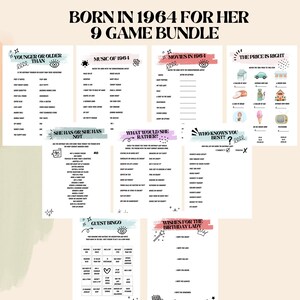 60th Birthday Games for Women 60th Birthday Party Games for Her Born in 1964 Game 1964 Trivia Quiz Activity Bundle Instant Digital PRINTABLE