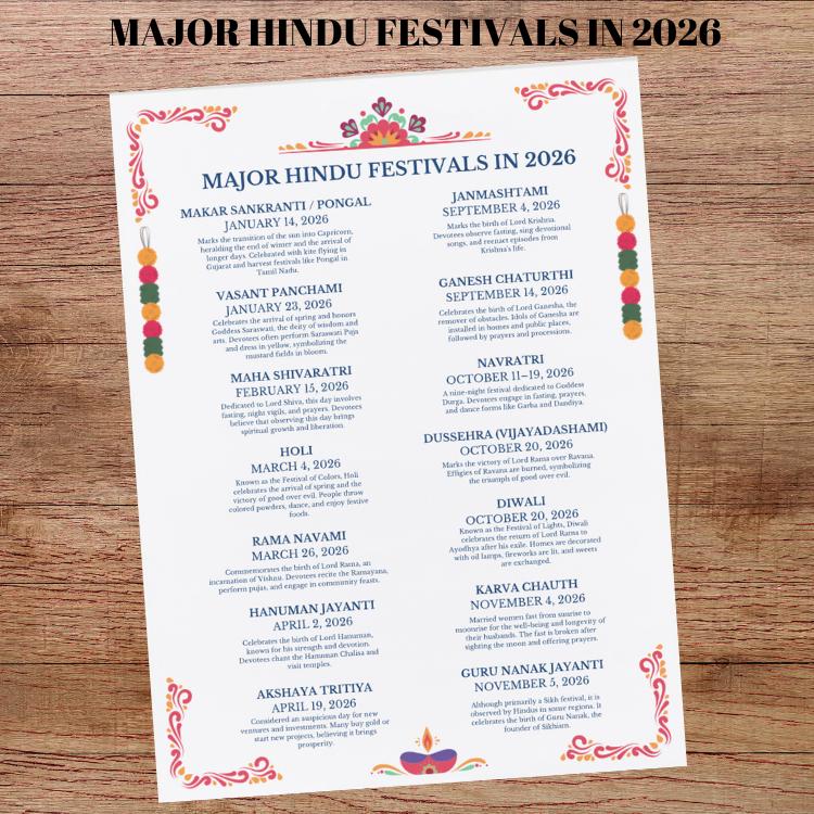 2026 Hindu Holiday Calendar | Indian Festival Planner ...