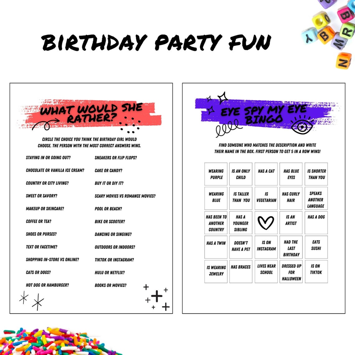Tween & Teen Girl Birthday Games, Party Games, Teenager Party Favor