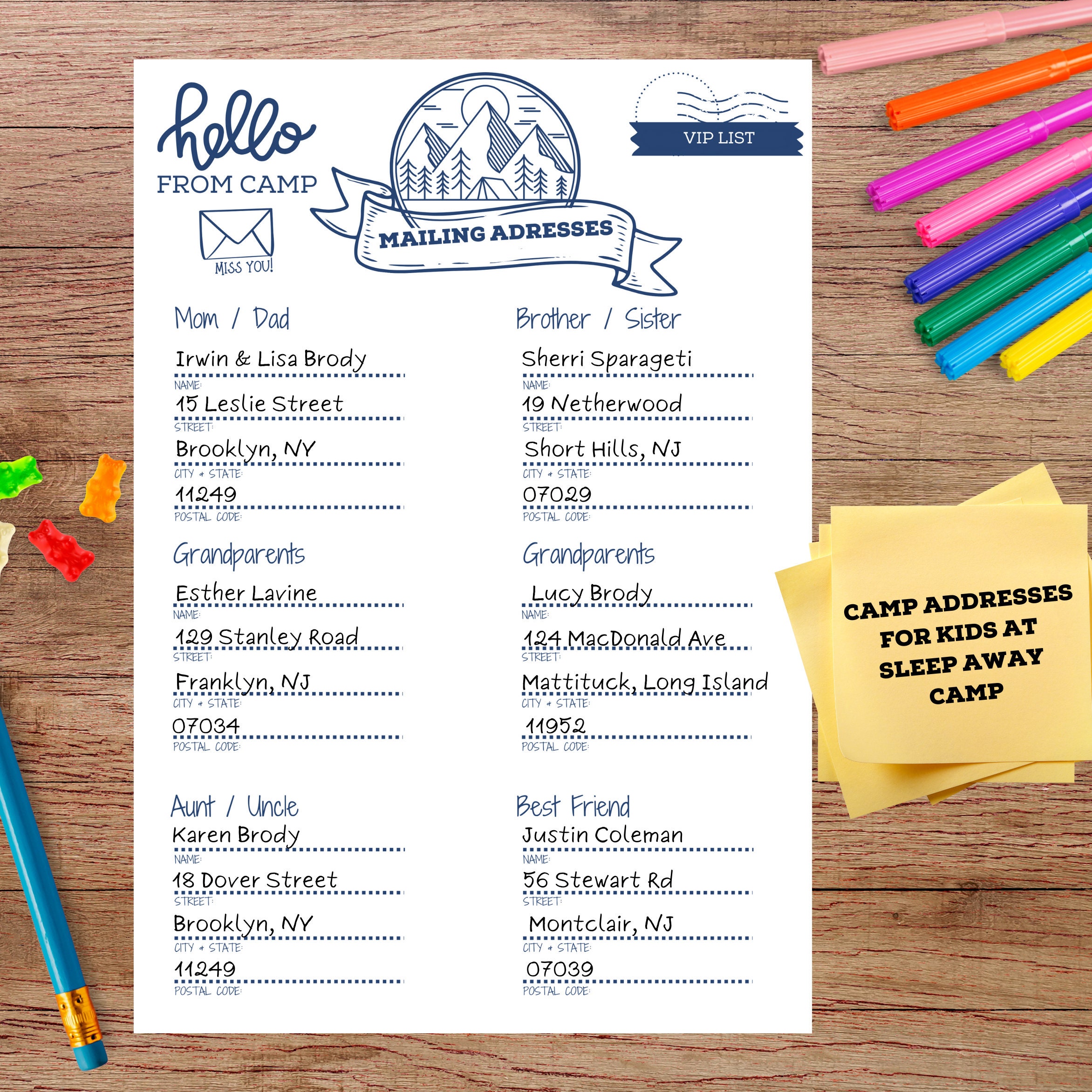 Sleepaway Camp Address Template for Kids, Printable, Mailing Addresses ... Sleepaway Camp Address Template for Kids, Printable, Mailing Addresses ...
