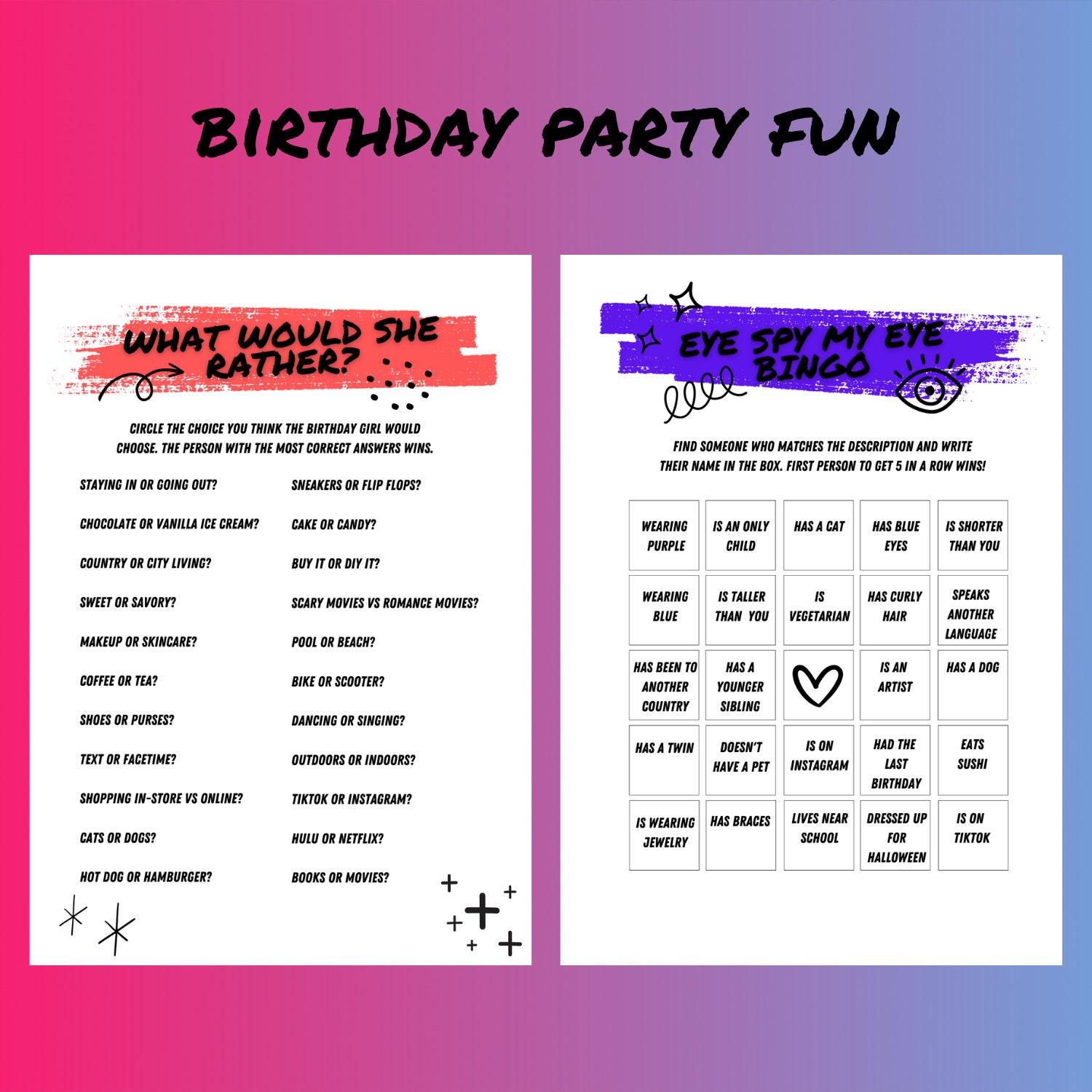 Tween & Teen Girl Birthday Games, Birthday Games for Her, Birthday