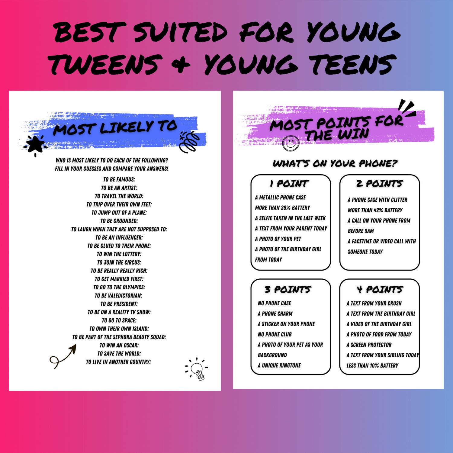 Tween & Teen Girl Birthday Games, Birthday Games for Her, Birthday