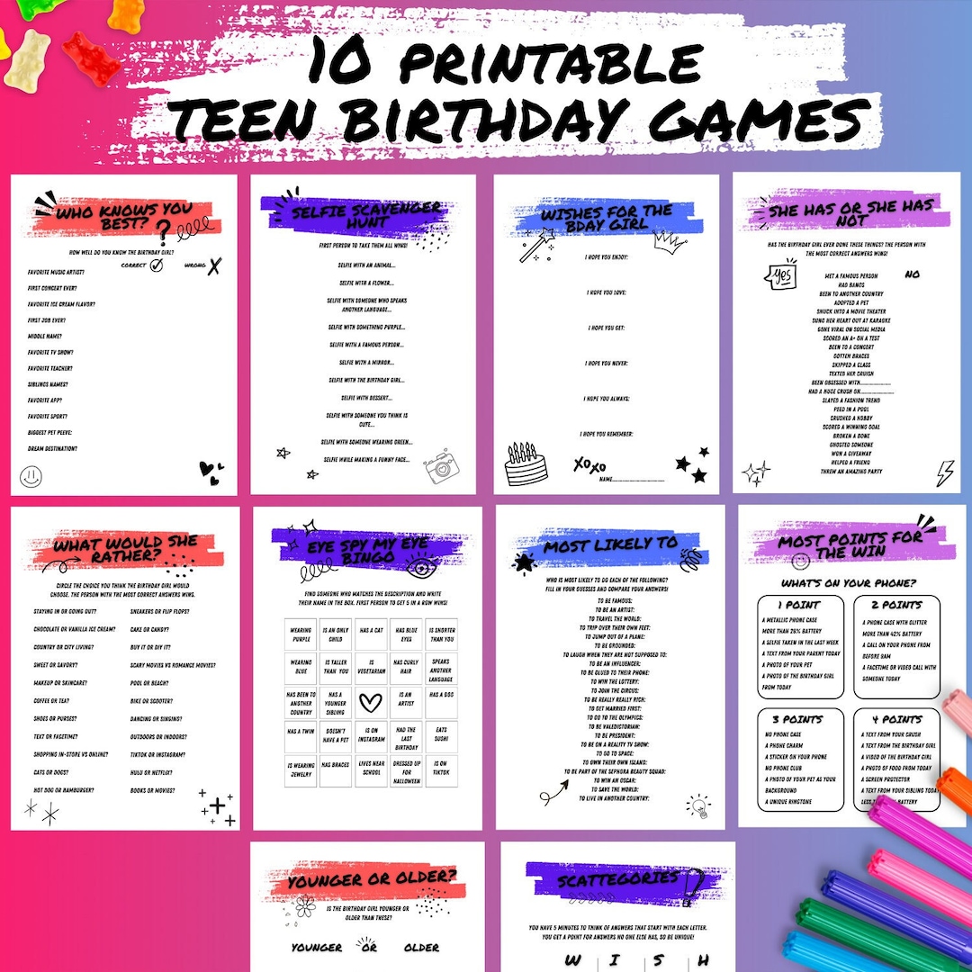 Tween & Teen Girl Birthday Games, Birthday Games for Her, Birthday