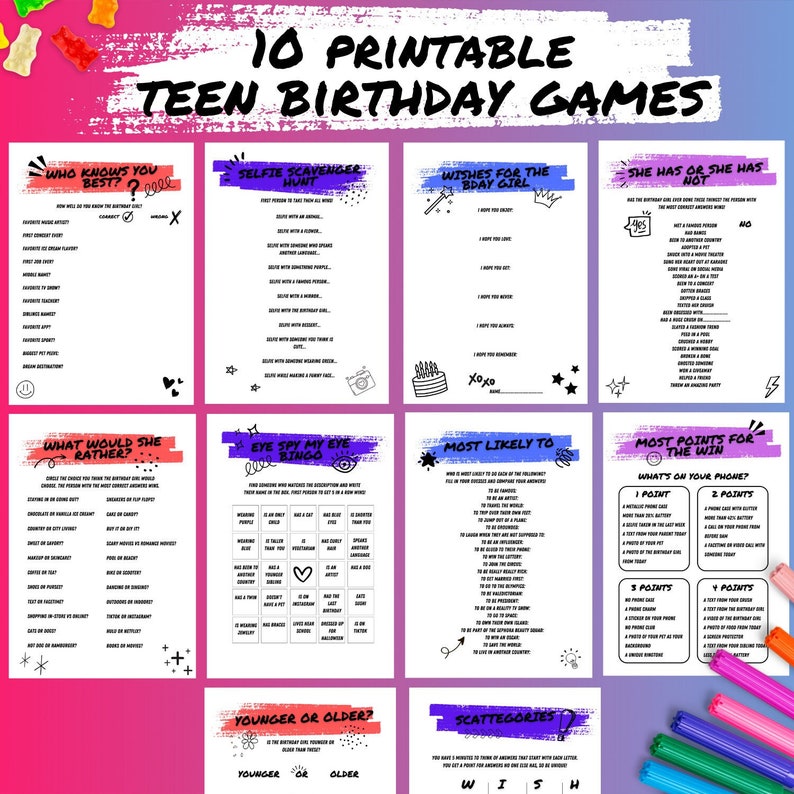 Tween &amp; Teen Girl Birthday Games, Birthday Games for Her, Birthday ...