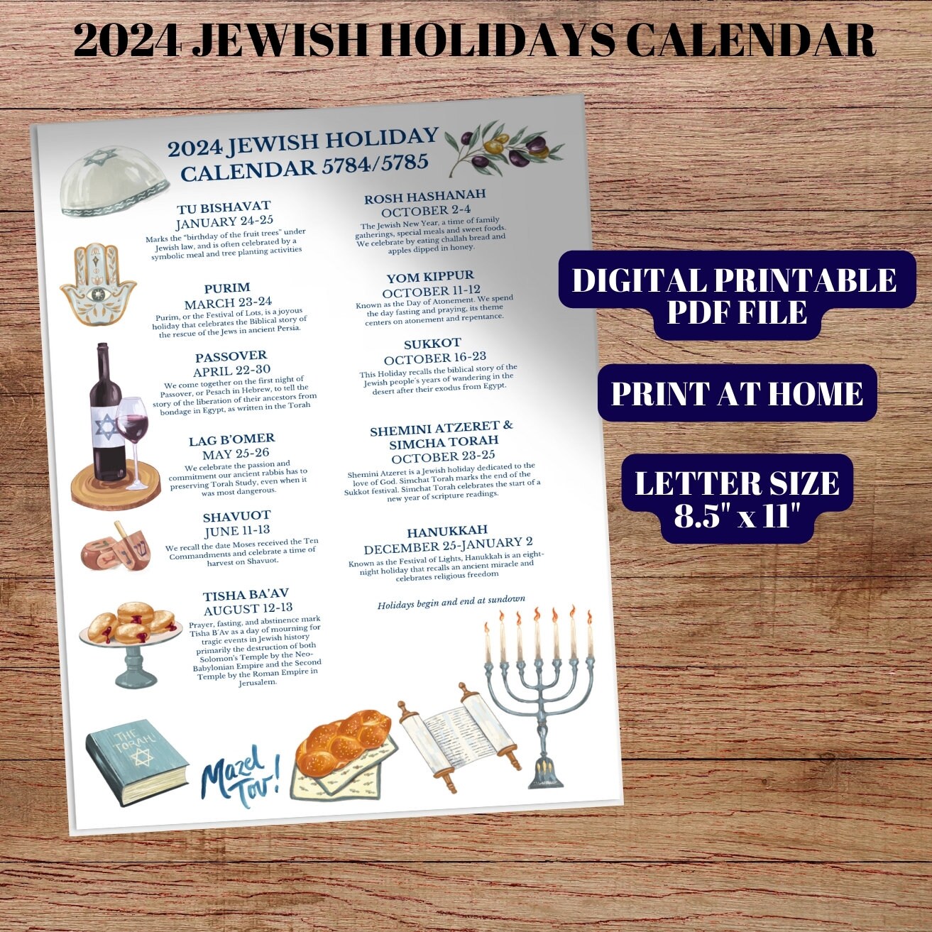 2024 Jewish Holiday Calendar Hebrew Calendar 5784 5785 Rosh Hashanah
