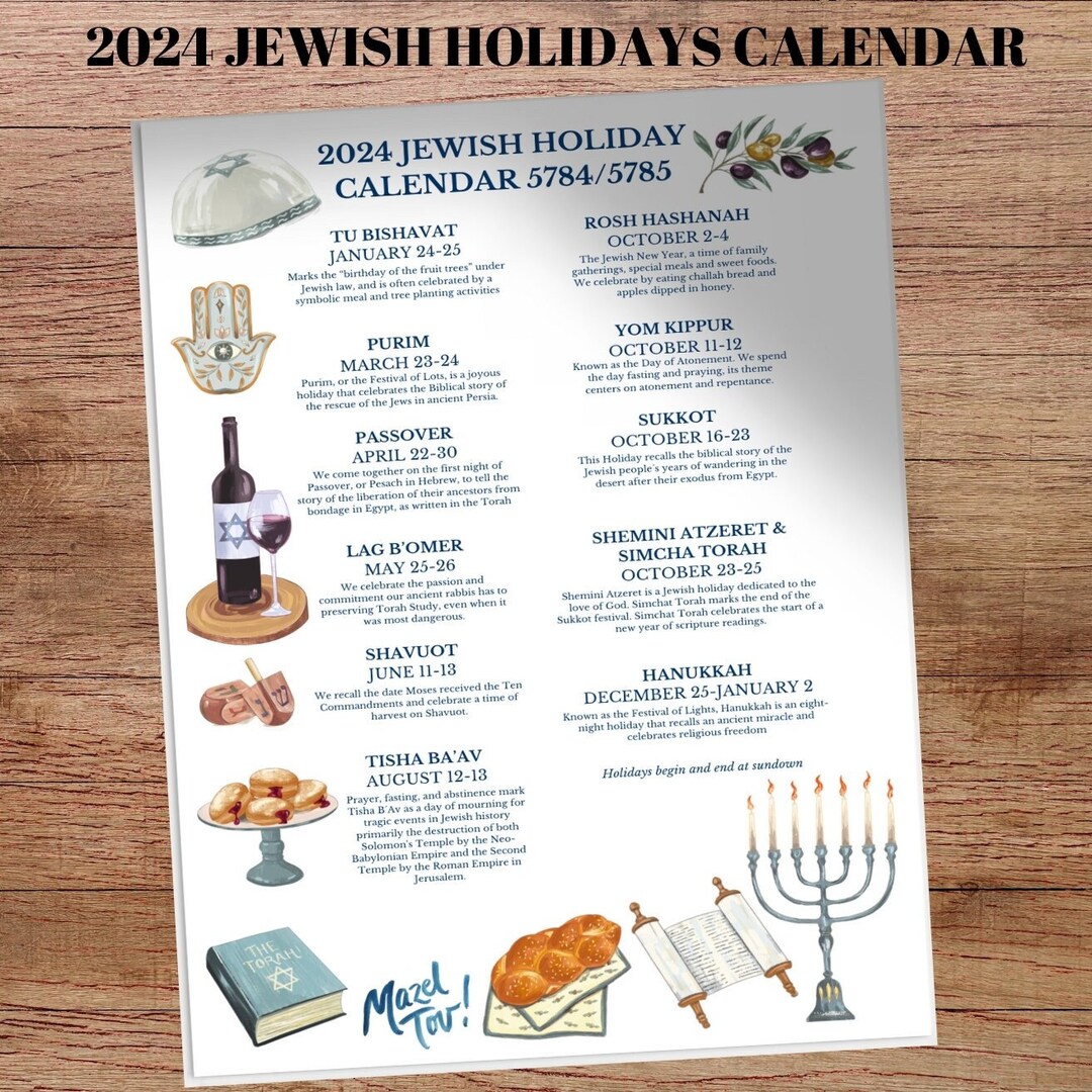 2024 Jewish Holiday Calendar Hebrew Calendar 5784 5785 Rosh Hashanah