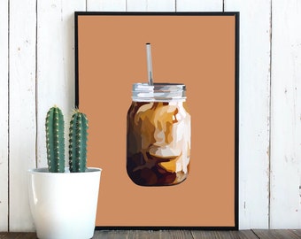 Mason Jar Coffee Print/ Mason Jar Coffee/ Coffee Artwork/ Coffee Graphic Art/ Aesthetic Coffee Art/ Coffee Print/Coffee Design / Coffee Art