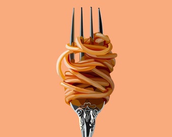 Pasta Print/ Pasta Swirl/ Pasta Artwork/ Pasta Fork/ Food Artwork/ Italian Artwork/ Food Illustration/ Spaghetti/ Pasta