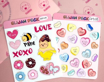 Valentines Day | Chocolate Stickers, Love Stickers, Valentines Day Stickers, Heart Stickers, Cute Sticker Sheet, Planner Stickers | Matte