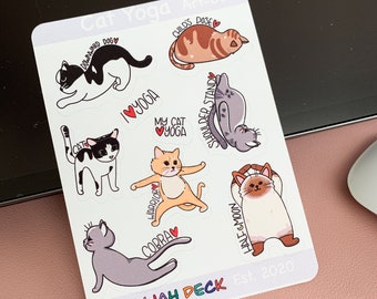 Cat Yoga Sticker Sheet | Cat Stickers, Cute Sticker sheet, Sticker sheet, decoration, Pet Sticker| Premium Matte