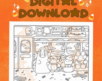 On my way to Halloween party, Ghibli Costume Subway Train Coloring Page  | DIGITAL DOWNLOAD