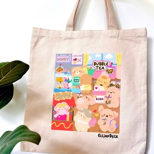 Bubble Tea tote Bag, Cute Tote Bag, KDOG tote bag, Korean food tote bag, Dessert Tote Bag, Aesthetic Bag, Market Bag, Shoulder bag