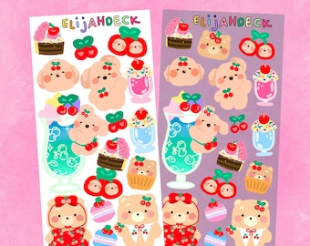 Hoja de pegatinas de cereza, hoja de pegatinas linda, pegatina divertida, pegatina de alimentos, pegatina decorativa, pegatina del planificador, pegatina de frutas, pegatina de perro