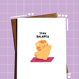 Cartão de felicitações Stay Balance, cartão de ioga para gatos, cartão fofo, cartão de ioga, cartão estacionário, cartão de férias, cartão de agradecimento, cartão de graduação