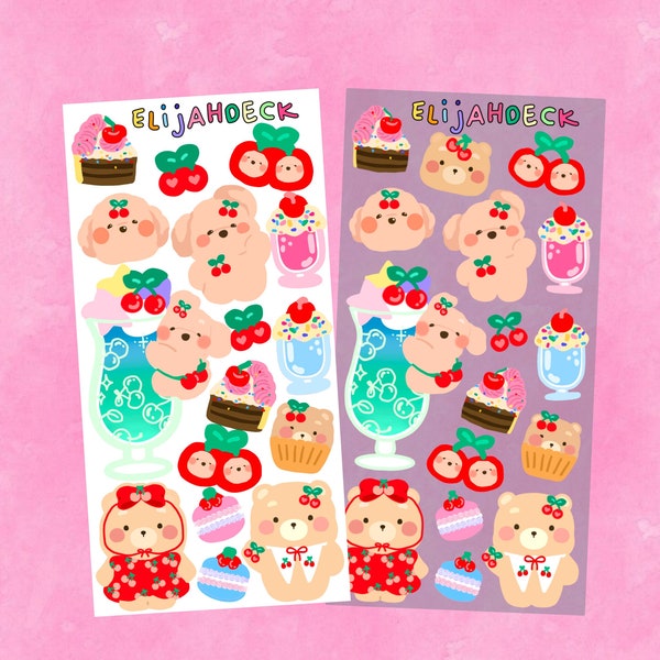 Cherry Sticker Sheet, Cute sticker sheet, Fun Sticker, Food Sticker, Decorate Sticker, Planner Sticker, Fruit Sticker, Dog Sticker