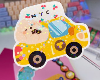 Yellow Taxi Sticker, NYC Sticker, New York Sticker, Planner Sticker, Water Bottle Sticker, Travel Sticker, Decorating Sticker|Glitter