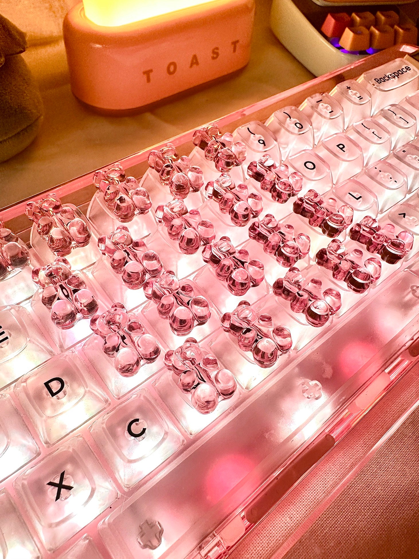 Transparent Pink Gummy Bear Keycap, Cute Keycap, Bear Keycap, Cute Keyboard, Custom Keycap, Acrylic Keycap