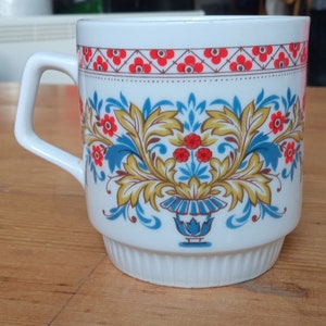 Vintage Porcelain Mug, Folral Folk Motive, Czechoslovakia, 1960s