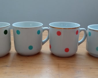 Vintage Set of Polka Dots Mugs, Yugoslavia, 1960s