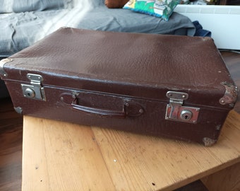Vintage Travel Cardboard Suitcase With Locks And Metal Edges, 1940s-1950s