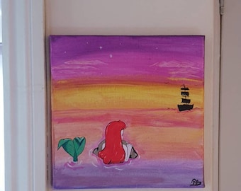 Hand painted The little mermaid inspired sunset painting.