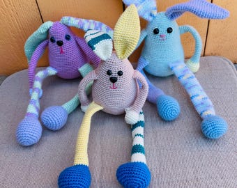 Handmade Crochet Bunny: Long Leg Amigurumi Plush - Pastel Nursery Decor